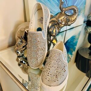 Silver Sneakers with Perforated Design and Rubber Sole